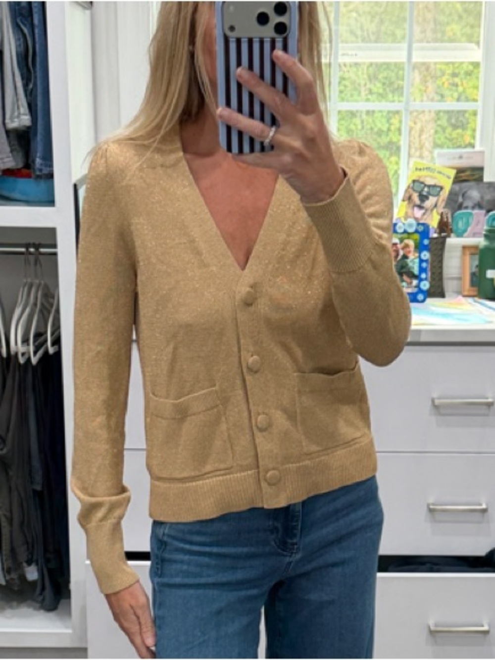Women's Gold Metallic Knit Cardigan XS NWT
